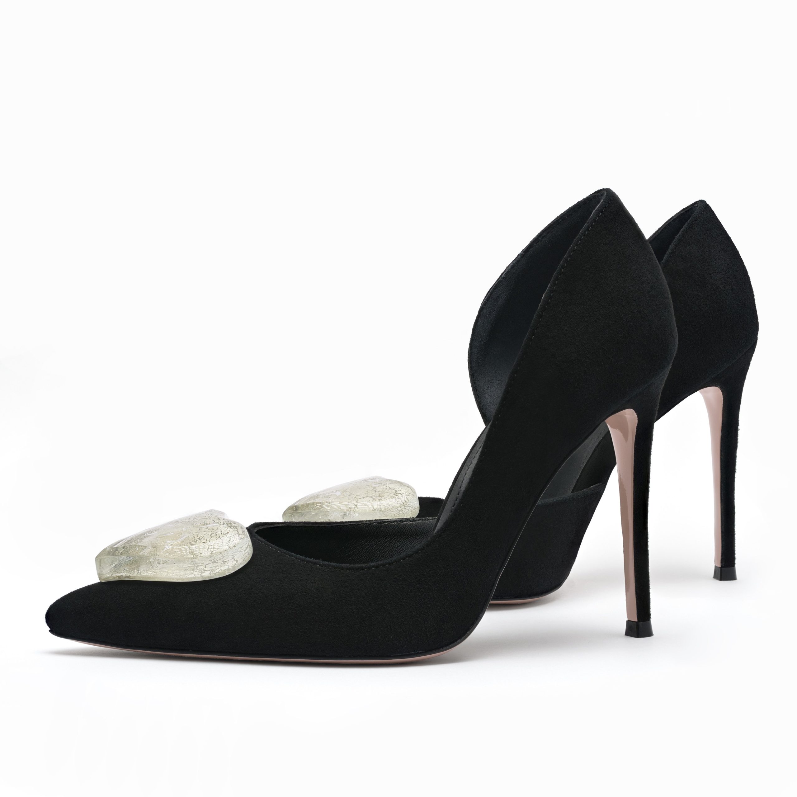black_leather_stilettos_10_cm_with_white_gold_glass_hearts.jpg Mad for Love - Image 1