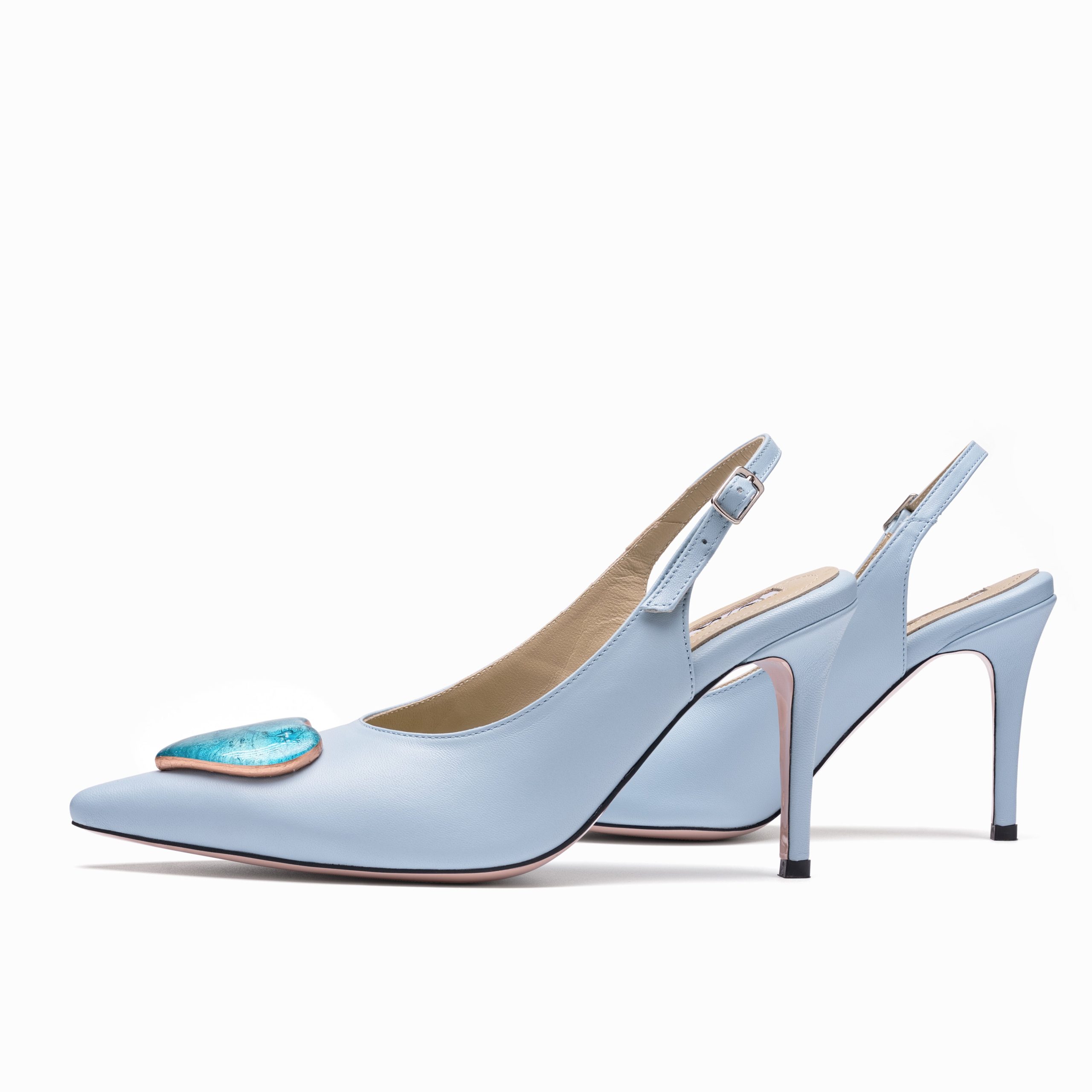 leather_slingback_stilettos_baby_blue_gold_blue_glass_hearts.jpg YOKO Slingback Azure Amour - Image 1